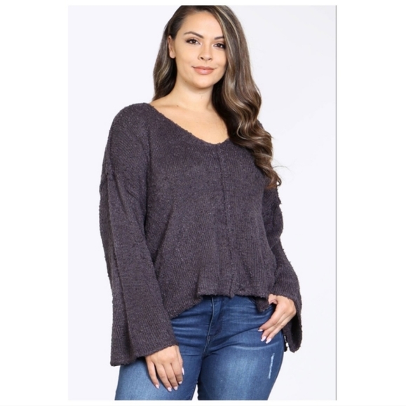 NIGHT FALL Plus Size Charcoal Vneck - Picture 2 of 5